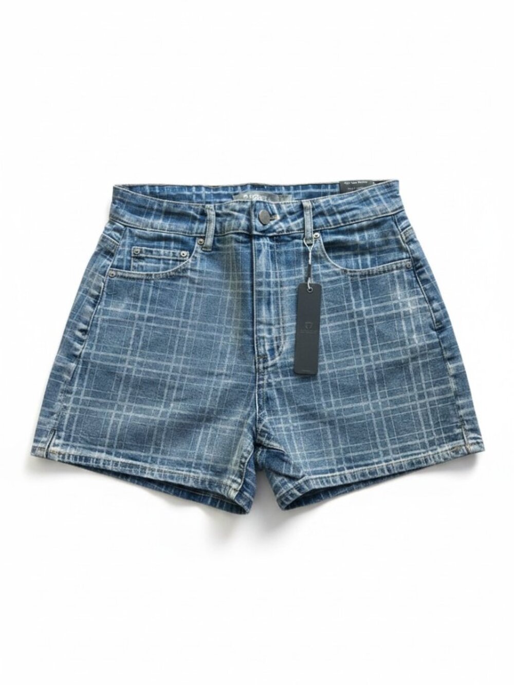 Tractr High Waist 3” Plaid Denim Shorts‎ Size 4 NWT